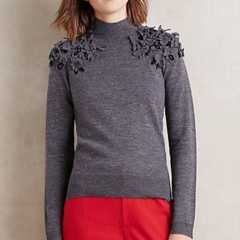 $168 Anthropologie Flower Wool Turtleneck Sweater